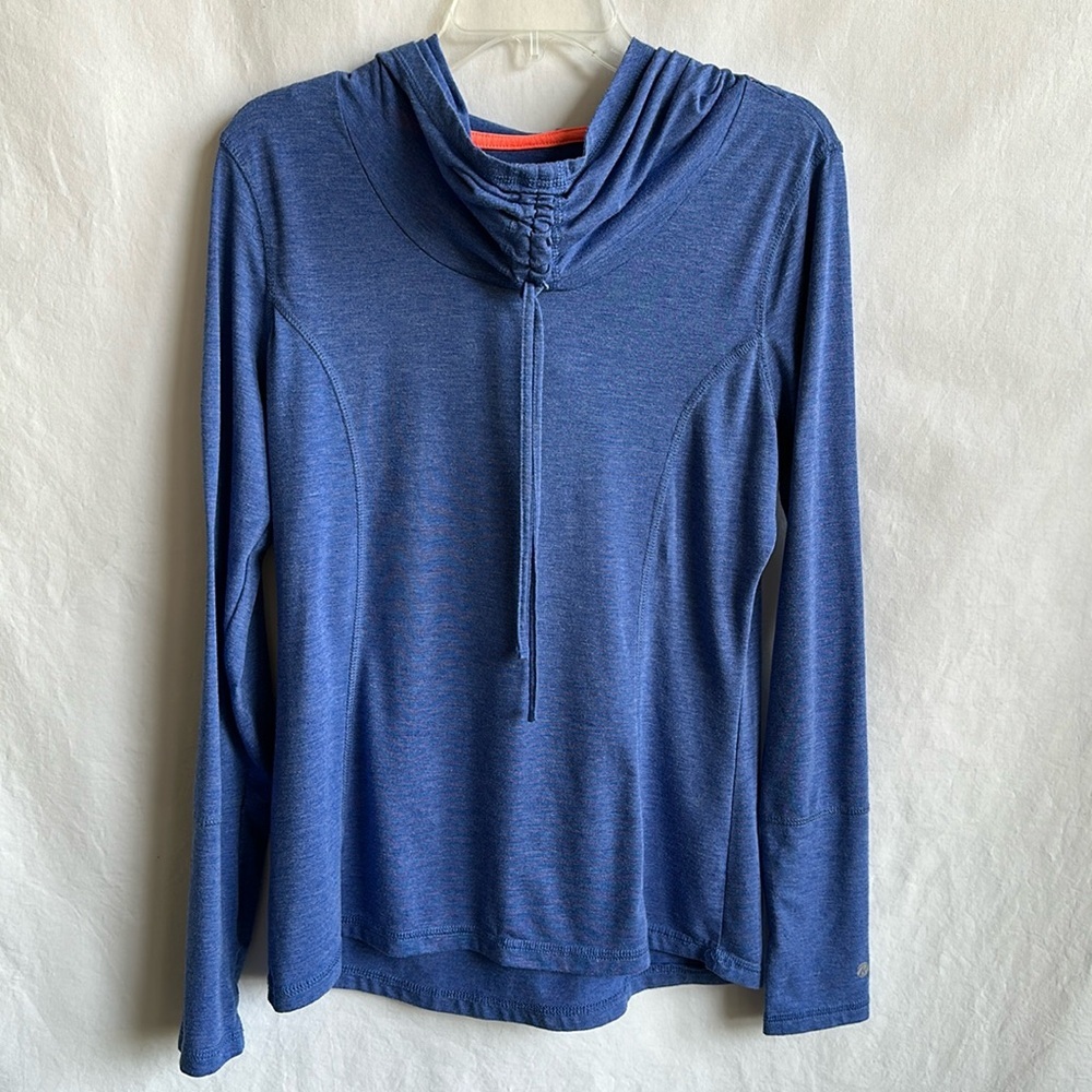 Bally lightweight blue athletic funnel neck hoodie, size L